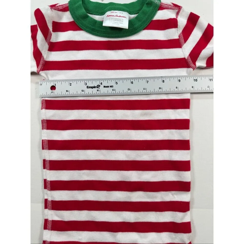 Hanna Andersson Organic Cotton Christmas Pajama Set Red Stripe Size 4 Unisex EUC